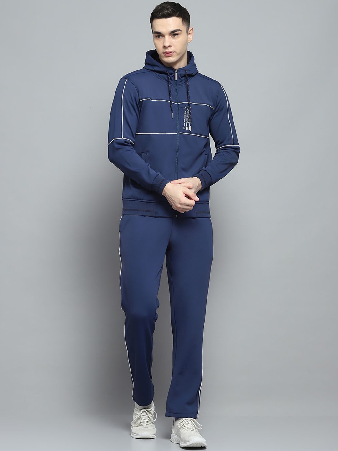 

Monte Carlo Men Mid-Rise Hooded Neck Full Sleeve Tracksuit, Blue
