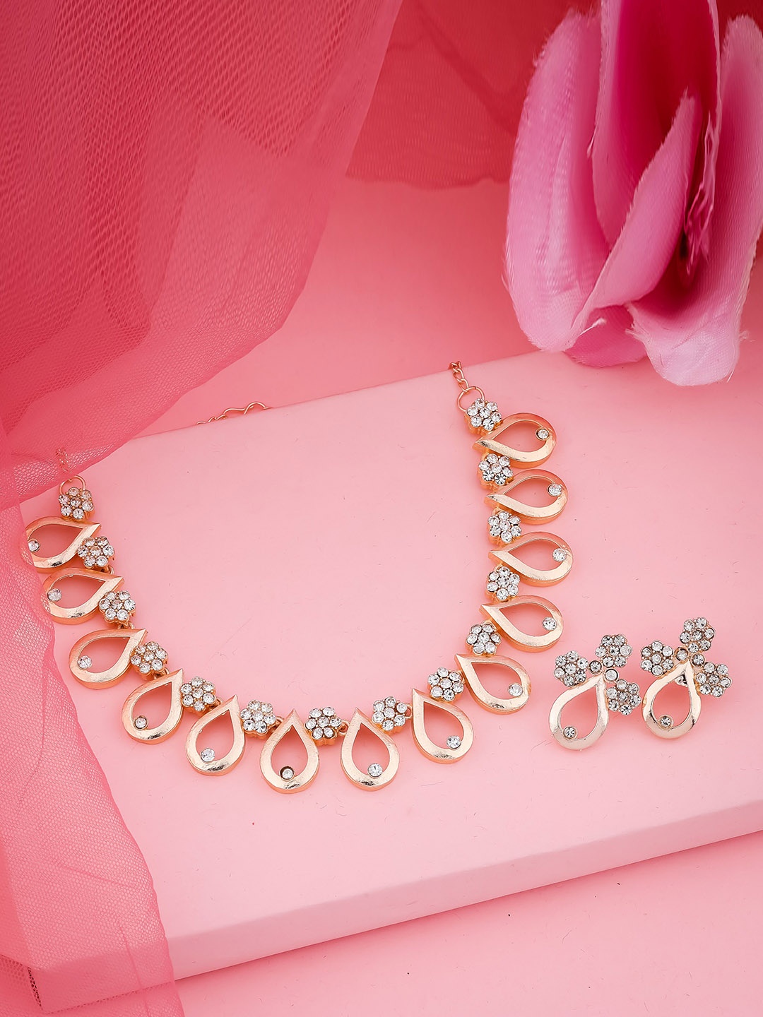 

TONOLIKA Rose Gold-Plated Artificial Stone-Studded Jewellery Set
