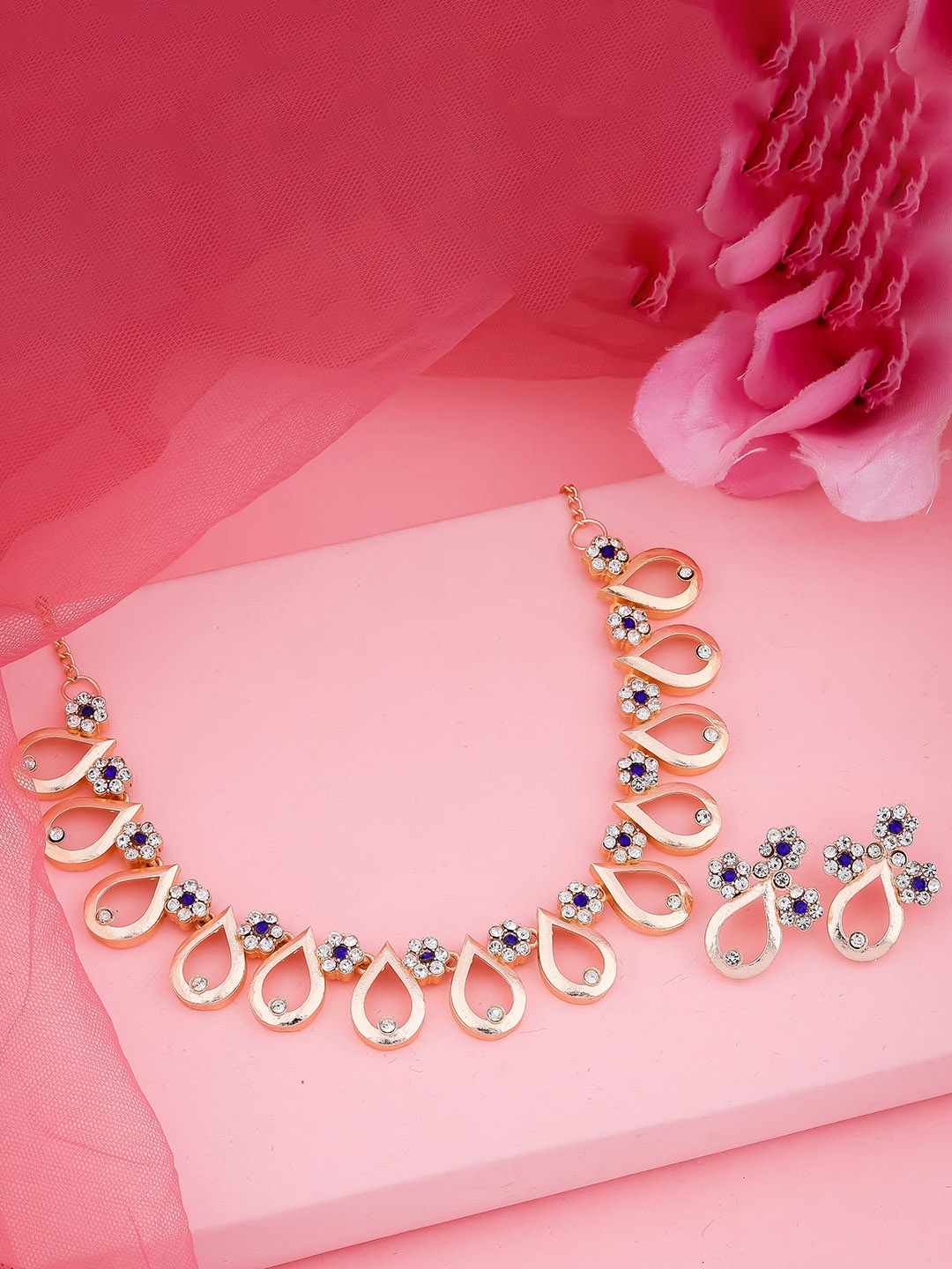 

TONOLIKA Rose Gold-Plated Artificial Stone-Studded Jewellery Set