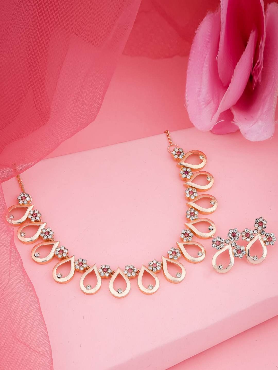 

TONOLIKA Rose Gold-Plated Artificial Stone-Studded Jewellery Set