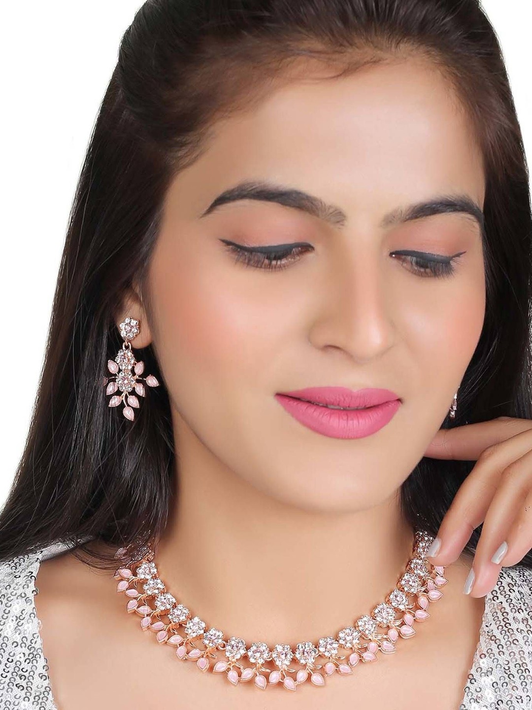 

TONOLIKA Gold Plated Stone Studded Jewellery Set