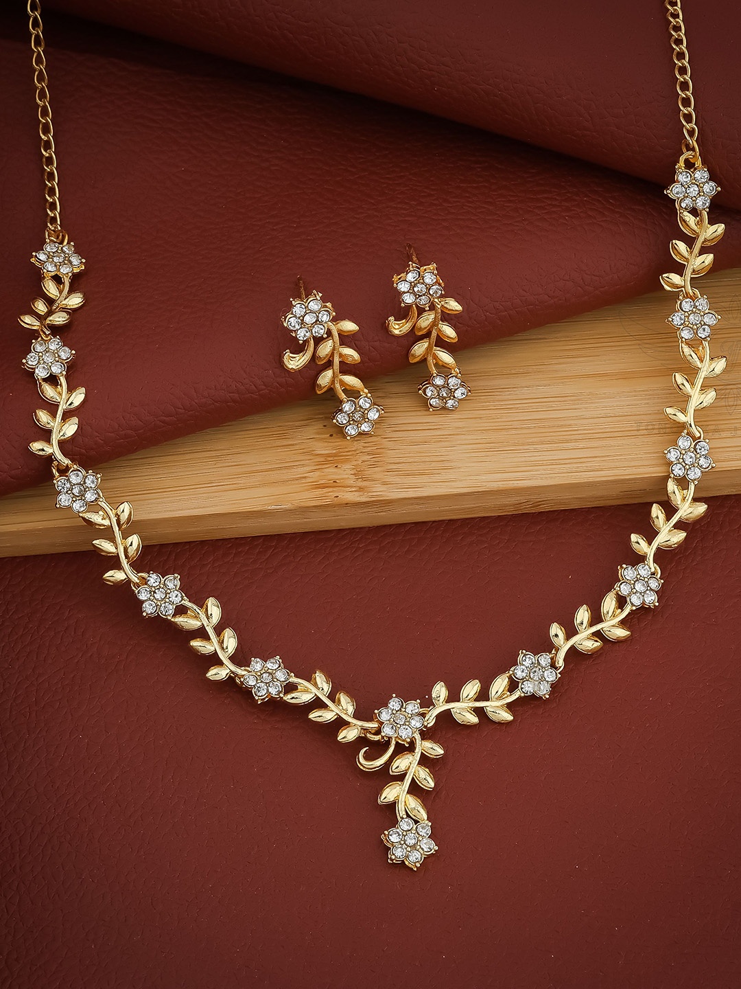 

TONOLIKA Gold-Plated American Diamond-Studded Jewellery Set