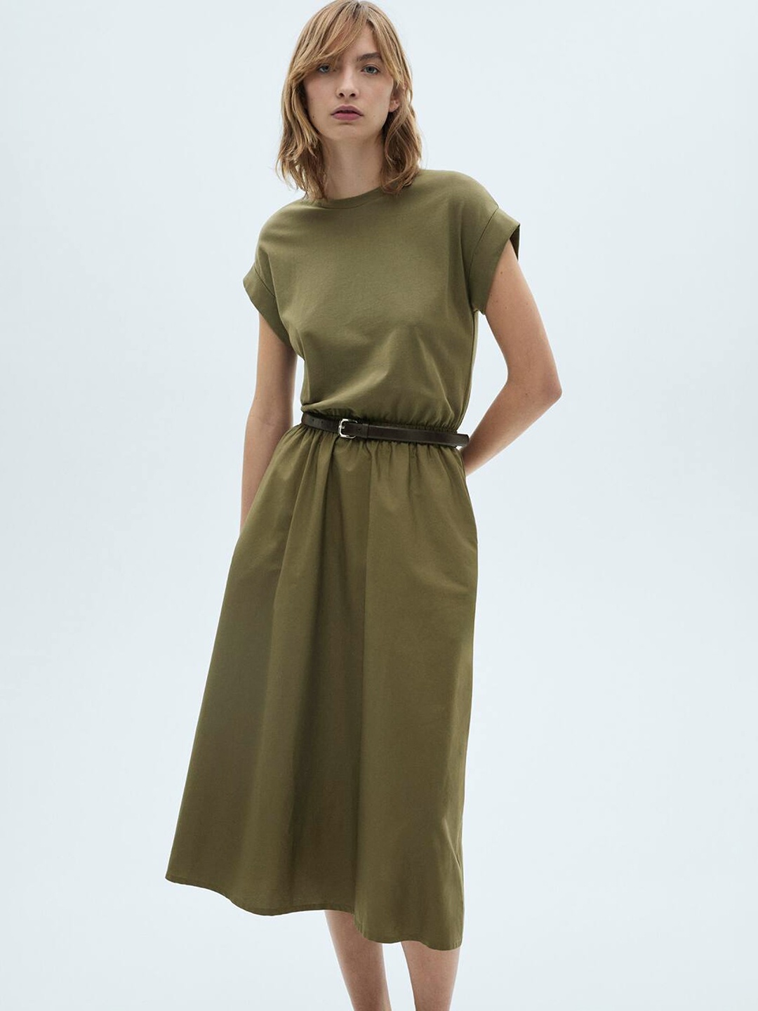 

MANGO A-Line Pleated Midi Dress, Khaki