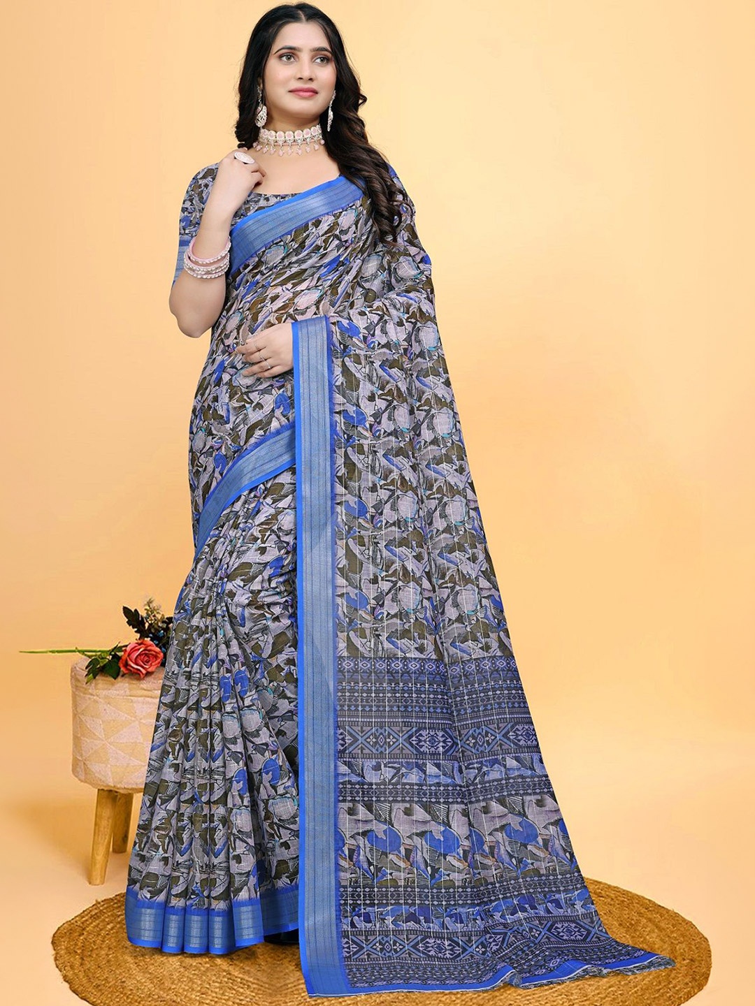 

LEOSAGI Women Printed Zari Saree, Blue