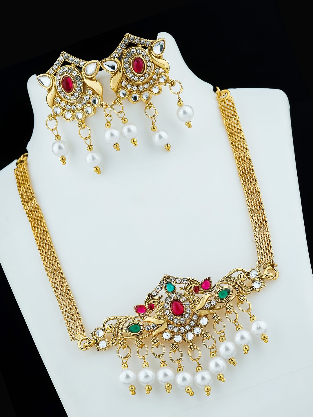 

TONOLIKA Brass Gold-plated Stone Studded Jewellery Set