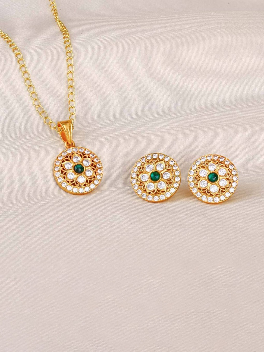 

TONOLIKA Gold-Plated Artificial Stone-Studded Pendant Set