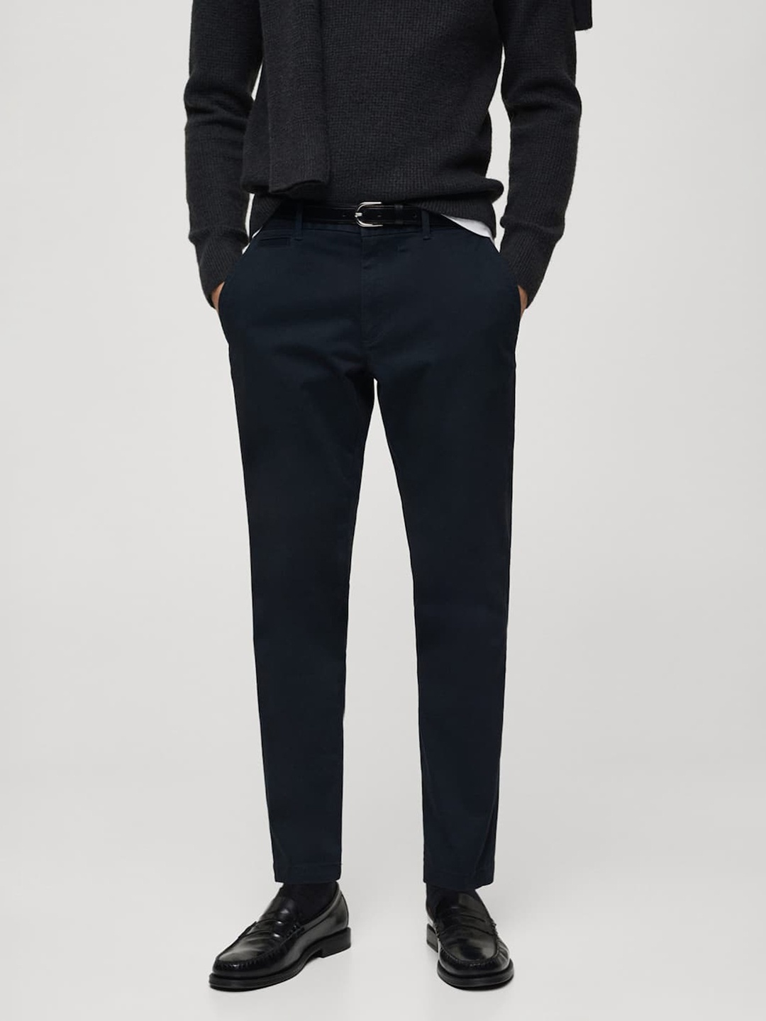 

MANGO MAN Tapered Fit Chino Trousers, Navy blue