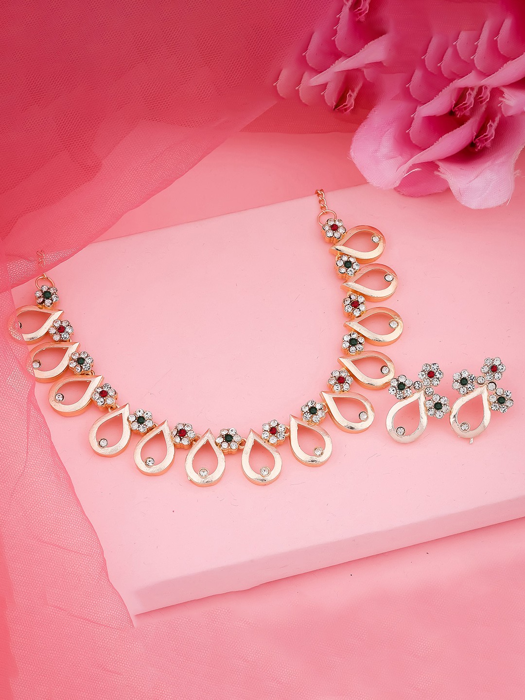 

TONOLIKA Rose Gold-Plated Artificial Stone-Studded Jewellery Set