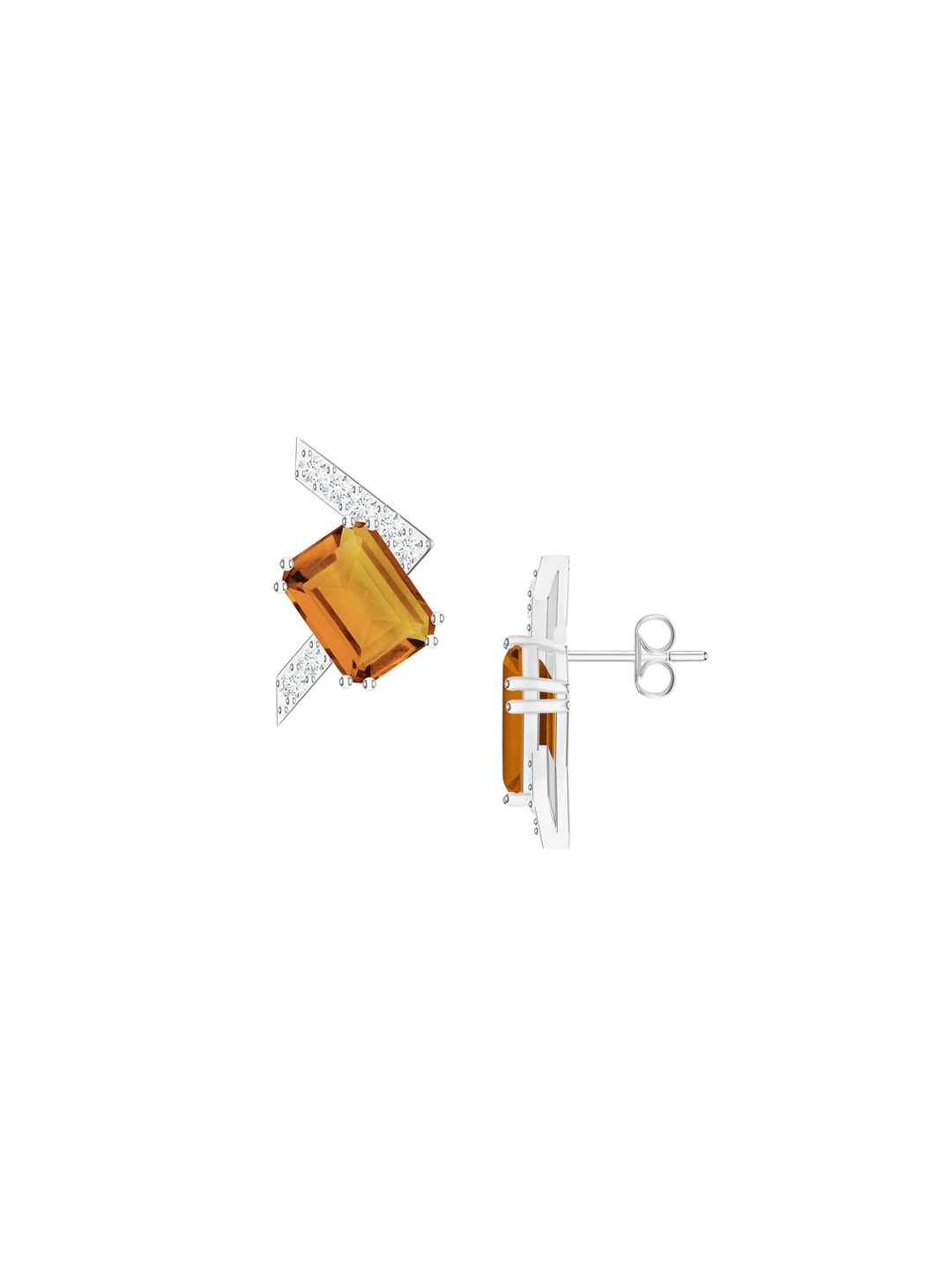 

Kicky And Perky 925 Sterling Silver Octagon Shape Citrine & Moissanite Studded Earring
