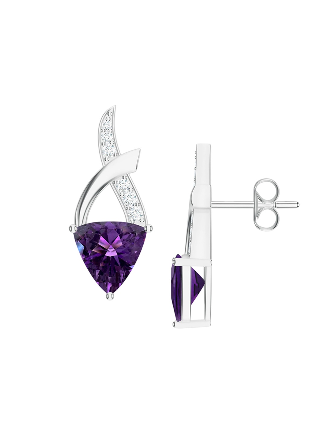 

Kicky And Perky 925 Sterling Silver Trillion Amethyst & Moissanite Stone Studded Earring