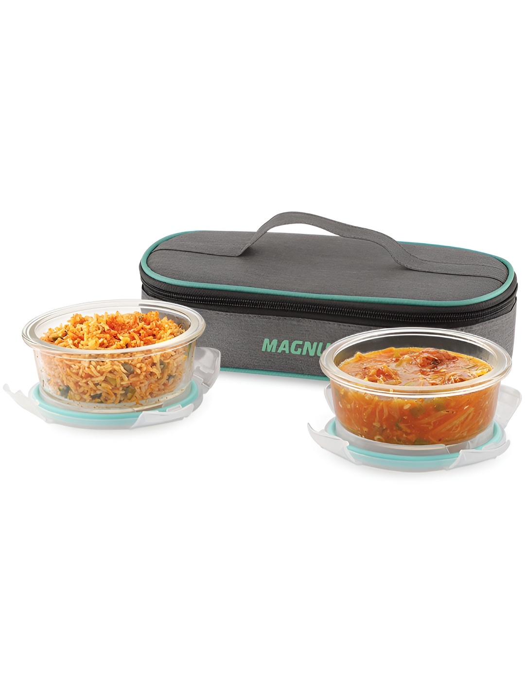 

Magnus Vivid Linen 800ml Glass Lunch Box with 2 Round Borosilicate Containers & Pouch, Transparent