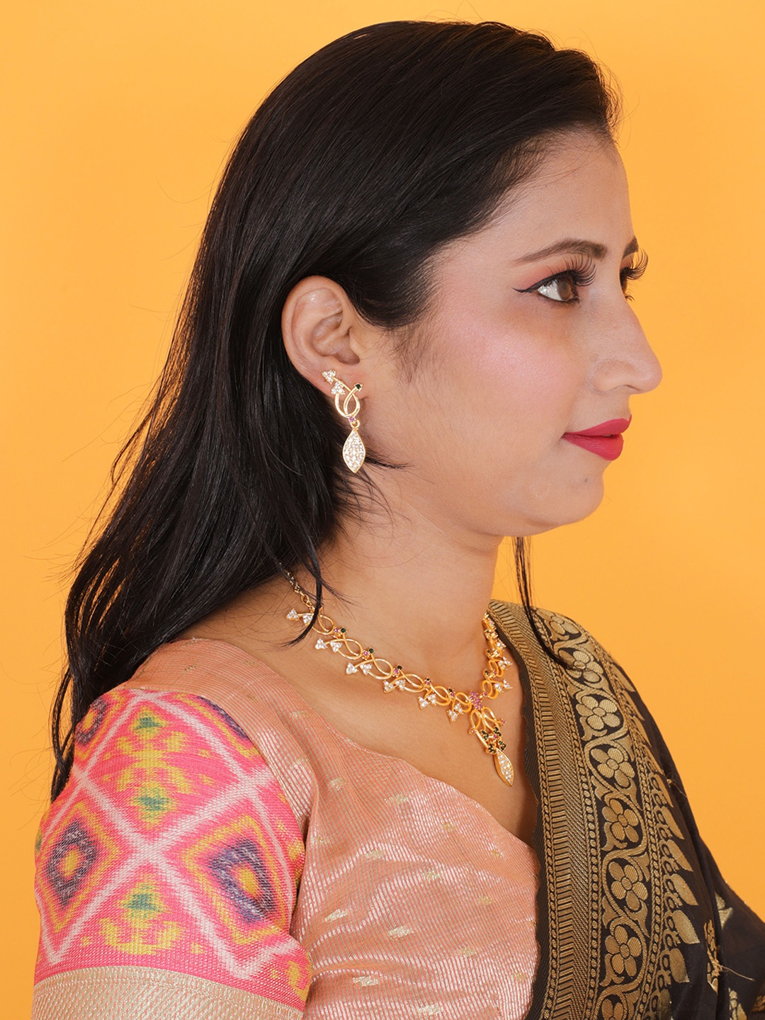 

TONOLIKA Gold-Plated Stone Studded Jewellery Set