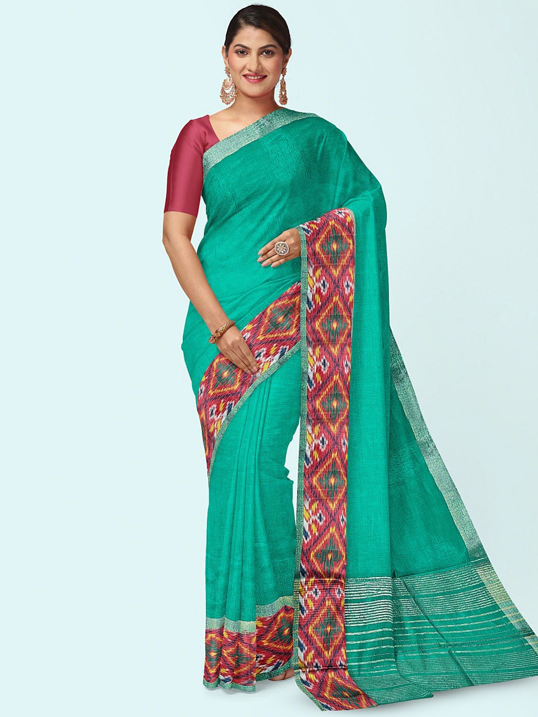 

Meena Bazaar Handloom Saree With Blouse Piece, Sea green
