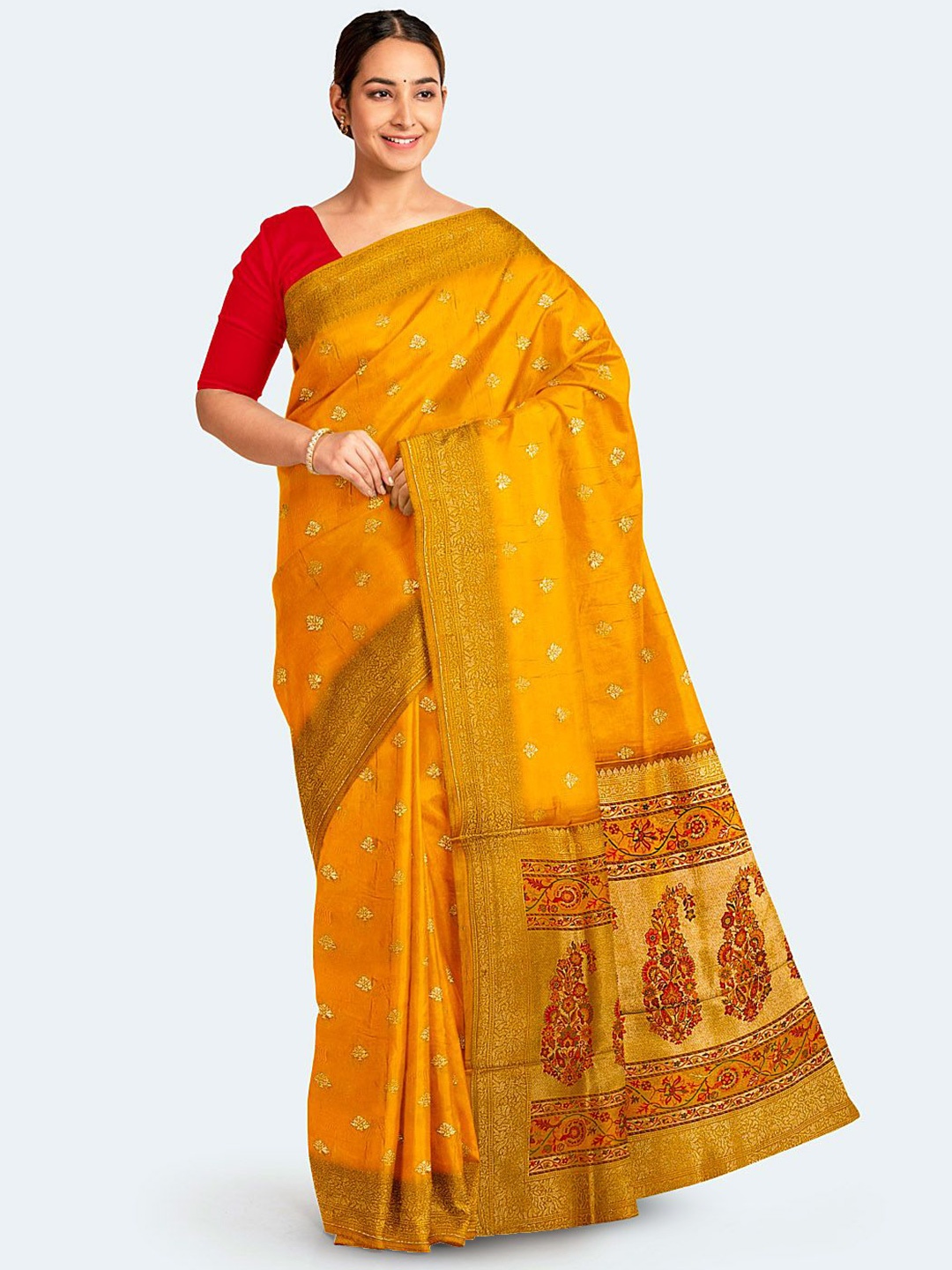 

Meena Bazaar Ethnic Motifs Woven Art Silk Saree, Mustard