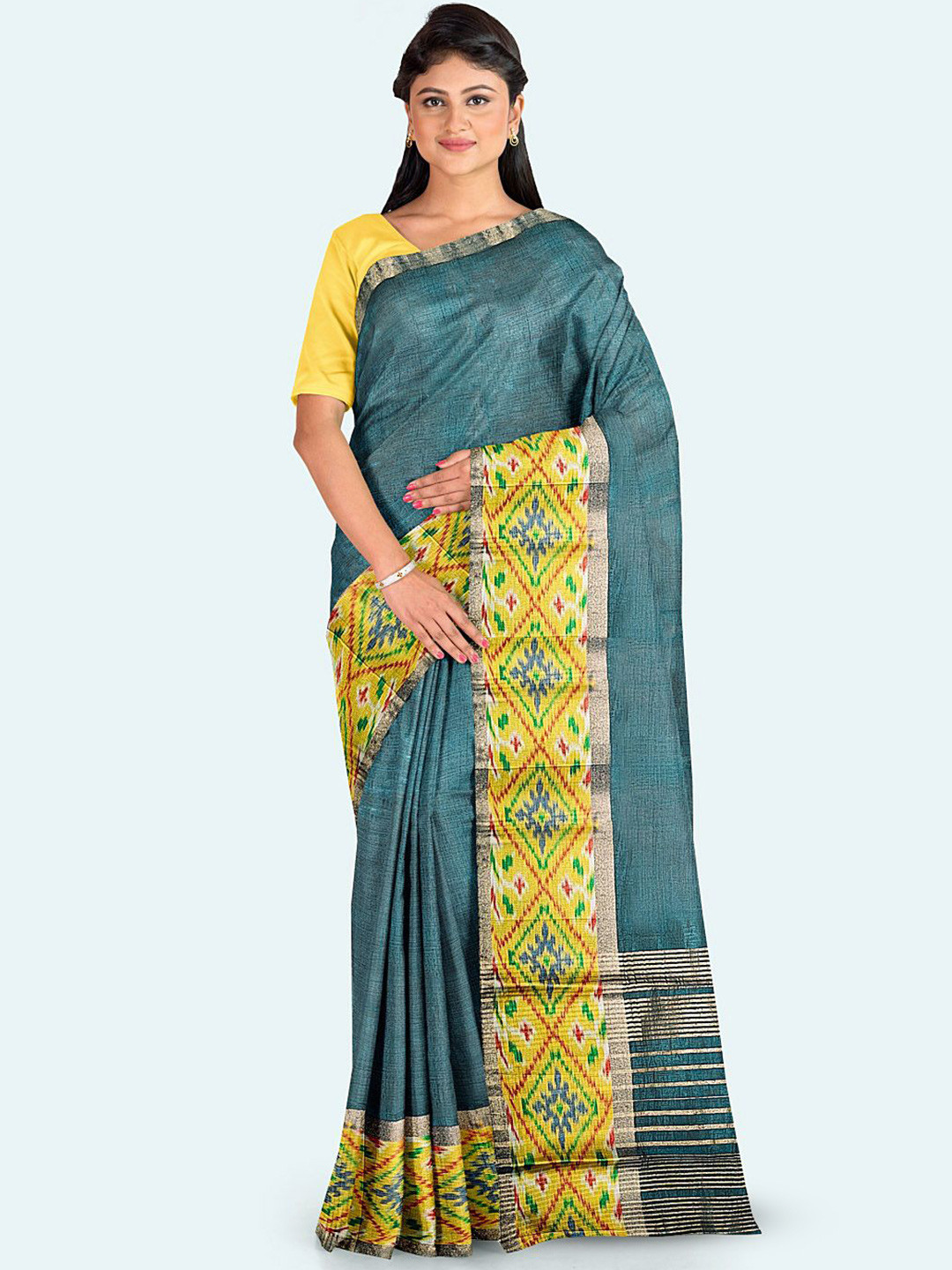 

Meena Bazaar Solid Saree With Blouse Piece, Blue