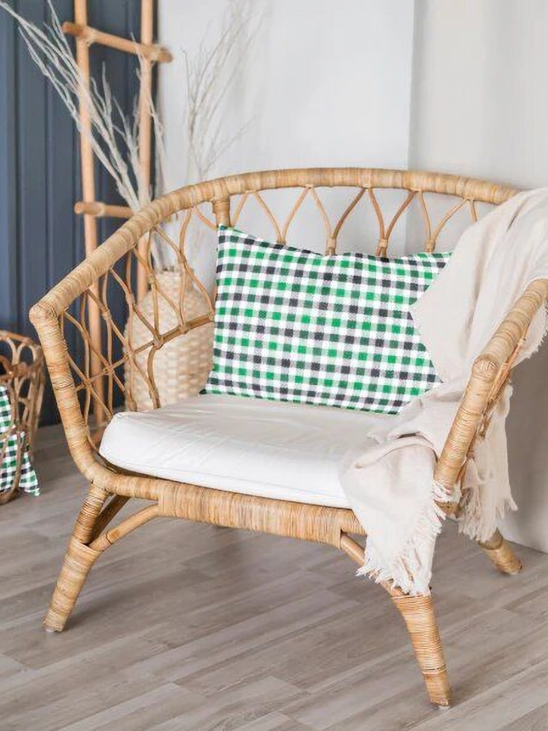 

THE BABY ATELIER White & Green 1 Pieces Checked Pure Cotton Rectangle Pillow Covers