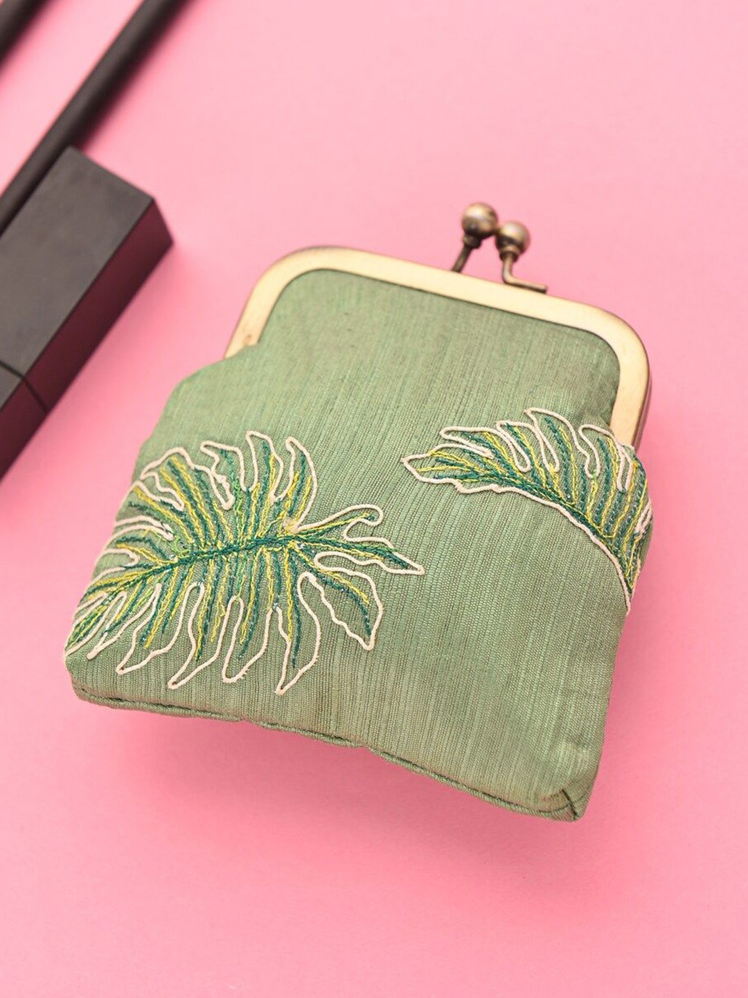 

JAYPORE Women Embroidered Pouch Travel Accessory, Green