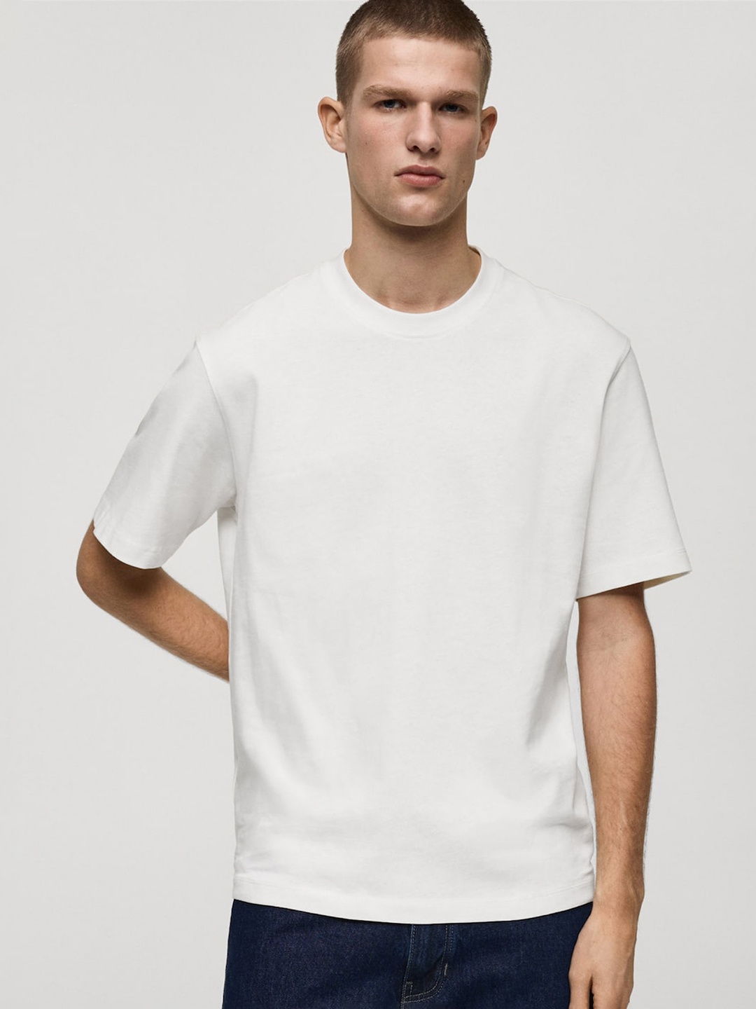 

MANGO MAN Pure Cotton Relaxed Fit T-shirt, White