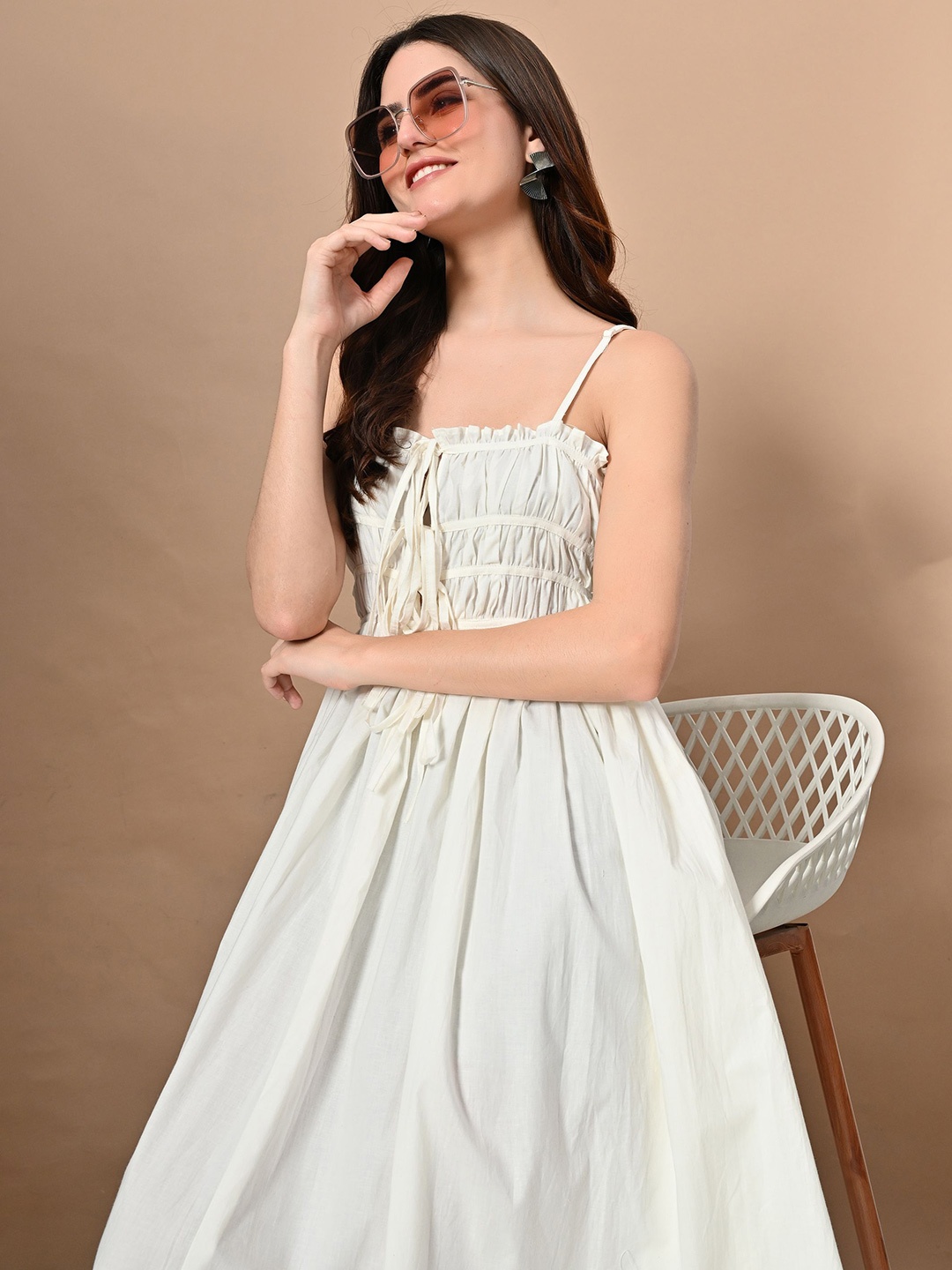 

Label Tamanna Rungta Women Organic Cotton Fit & Flare Midi Dress, White