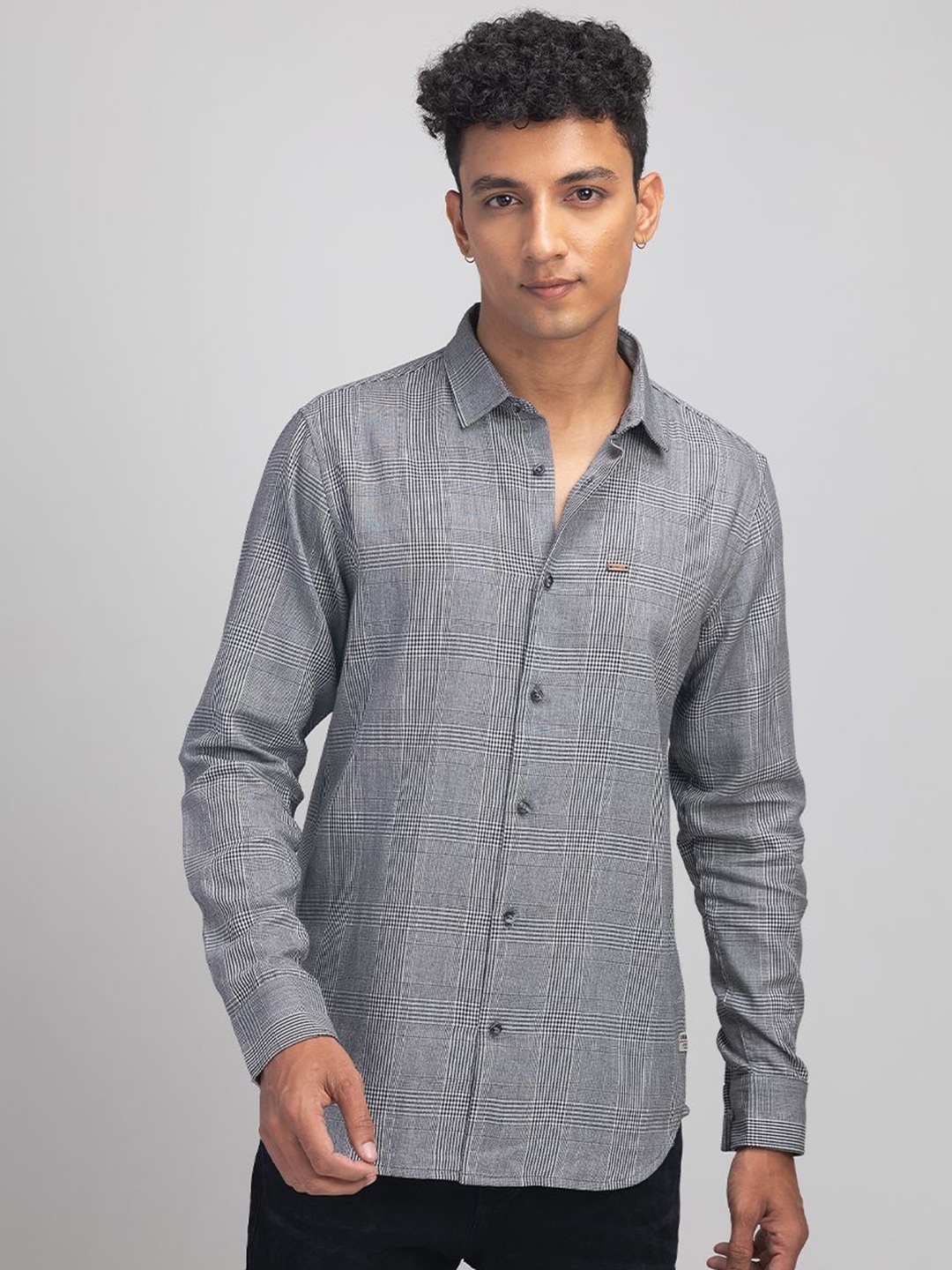 

URBARO Men Smart Slim Fit Spread Collar Tartan Checked Cotton Casual Shirt, Blue