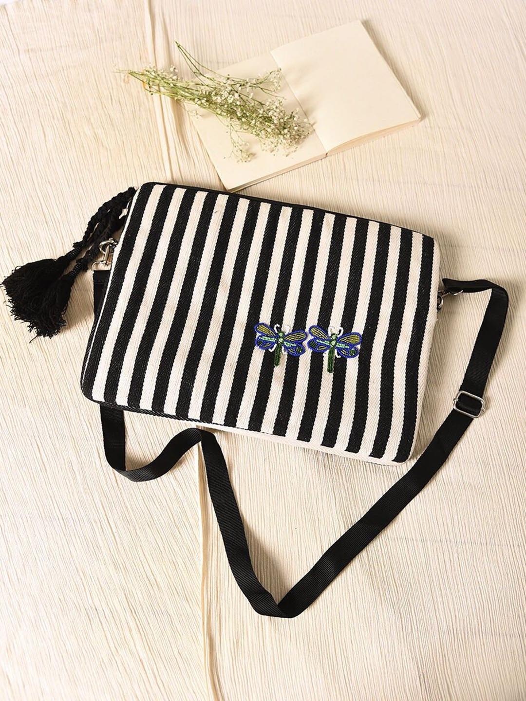 

JAYPORE Women Striped Printed Structured Cotton Shoulder Bag, White