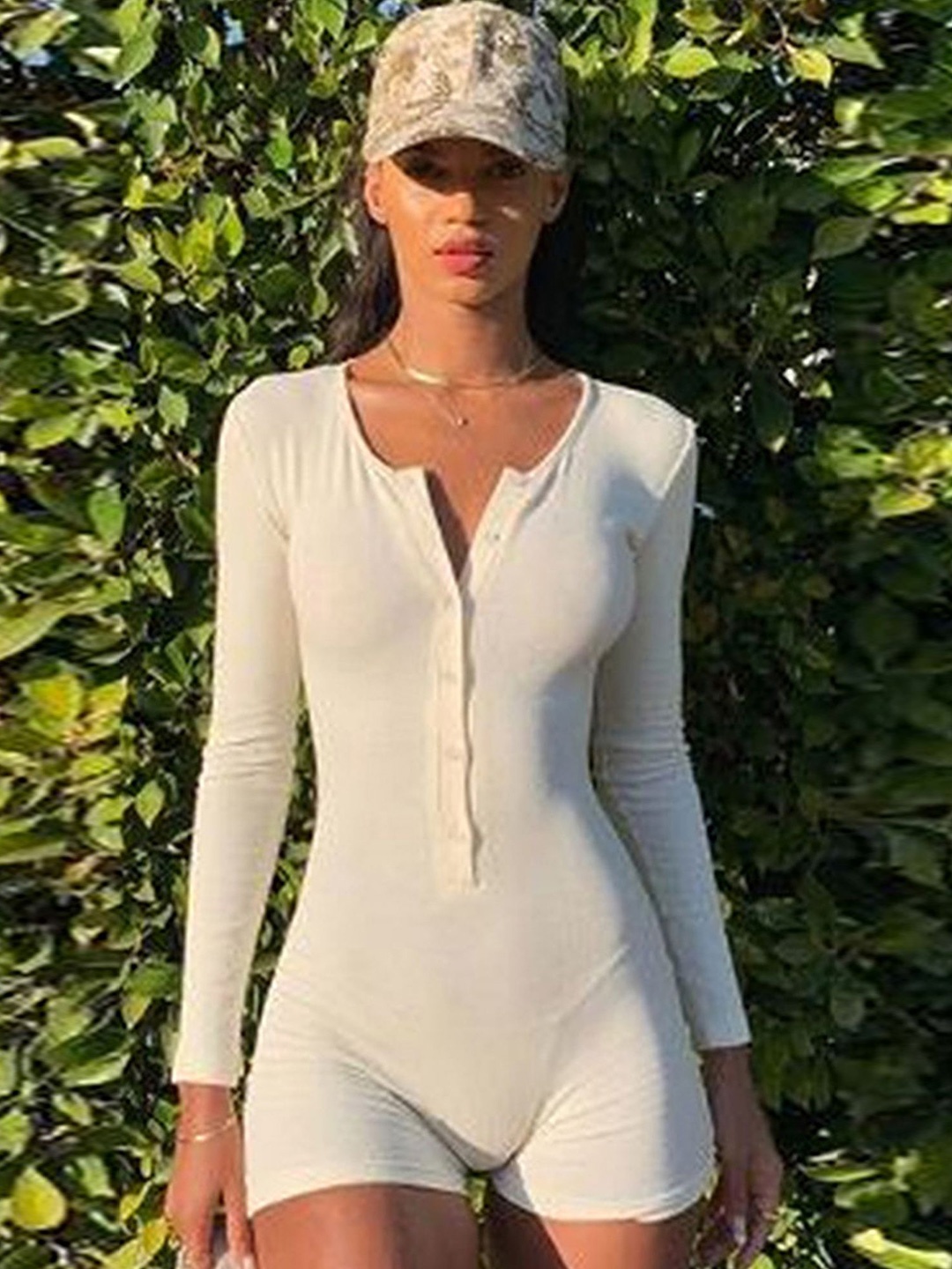 

LULU & SKY Women Solid Long Sleeves Playsuit, White