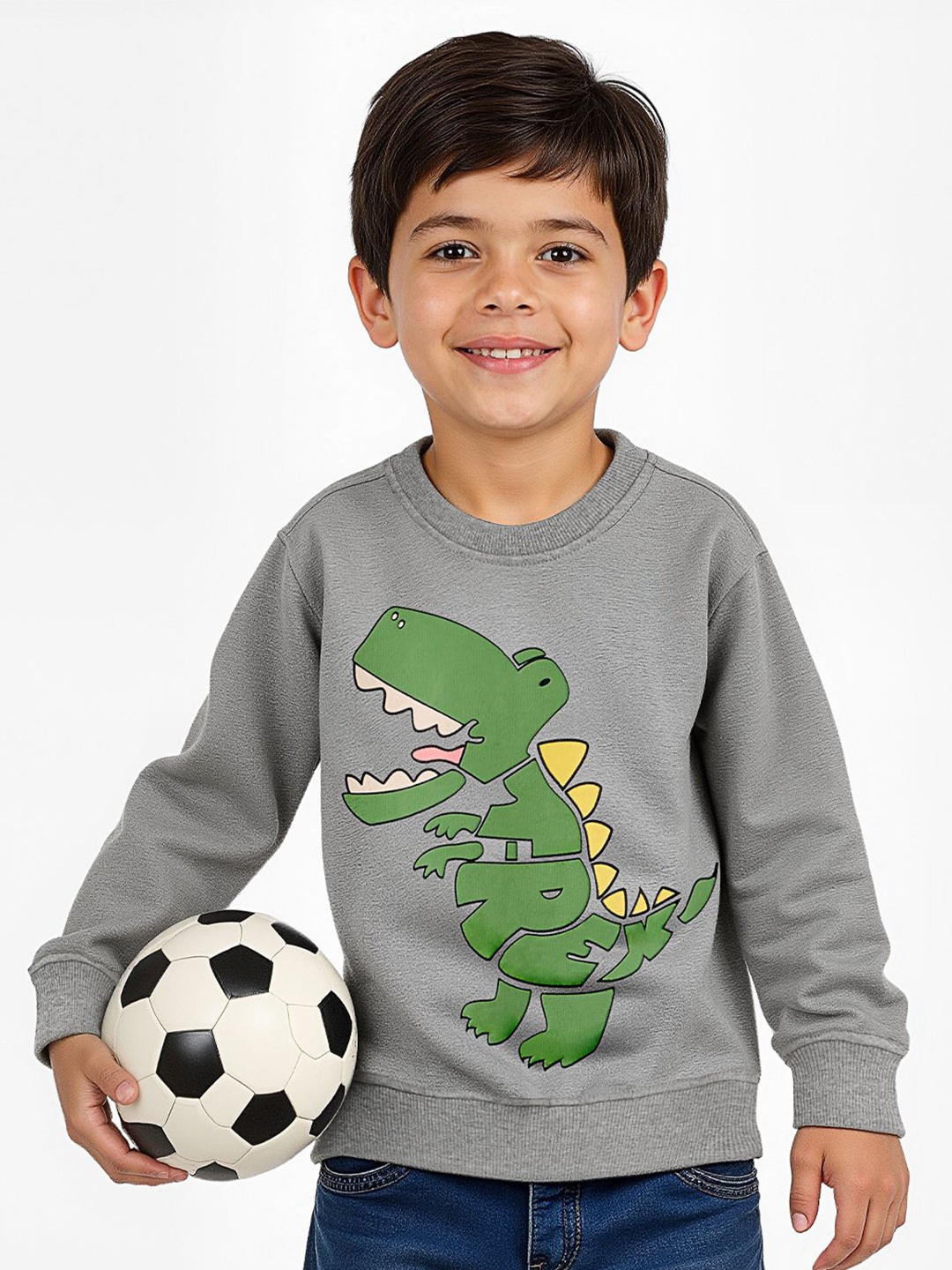 

The Souled Store Boys T-Rex Cotton Printed Sweatshirt, Grey