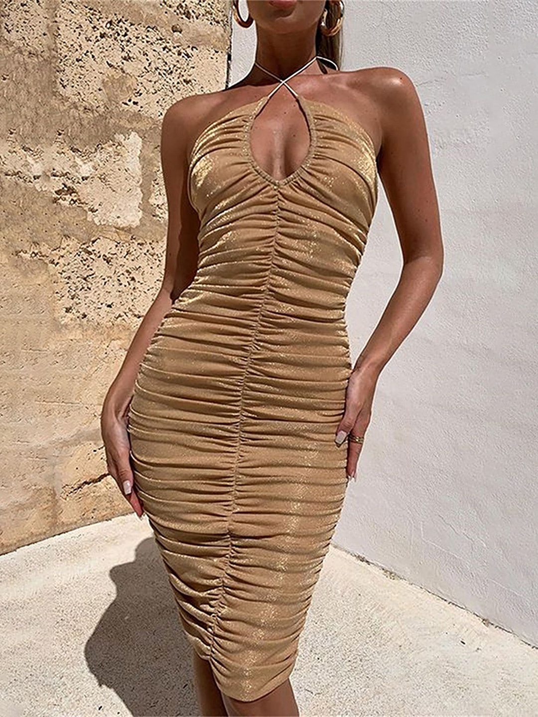 

LULU & SKY Women Ruched Bodycon Dress, Khaki
