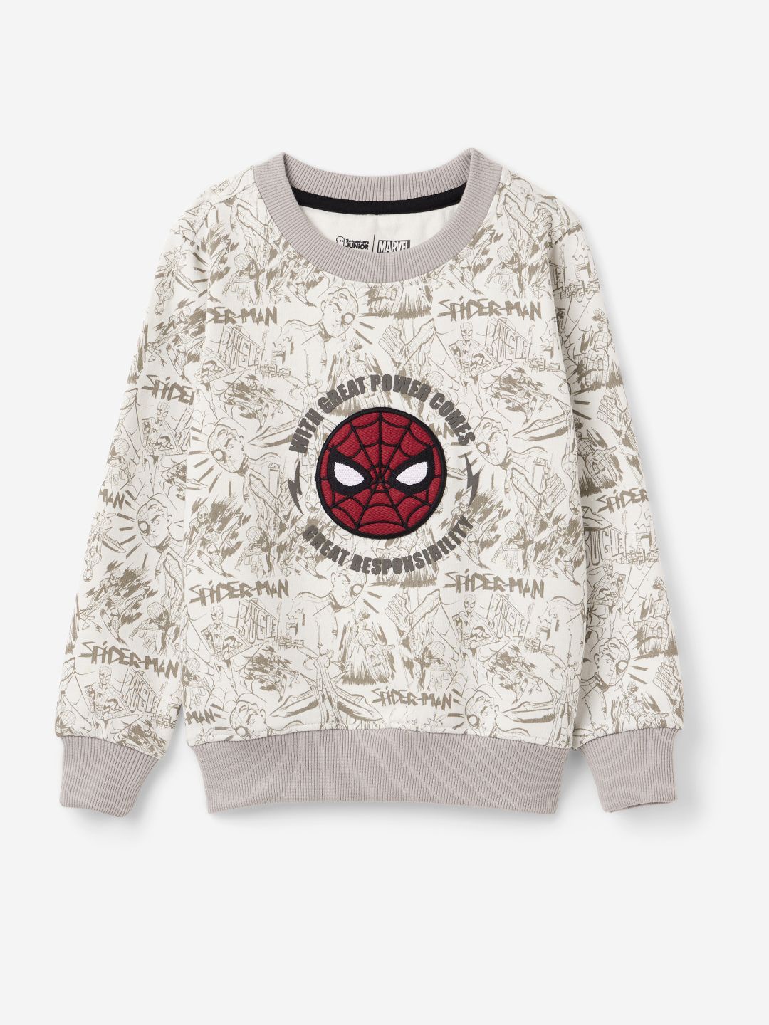 

The Souled Store Boys Spider-Man Great Power Printed Sweatshirt, White