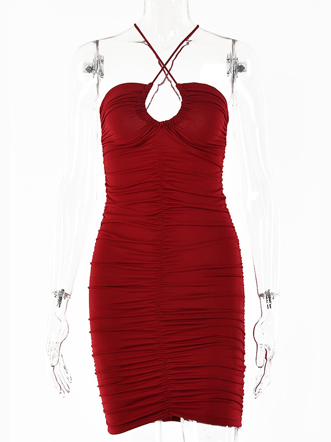 

LULU & SKY Halter Neck Bodycon Dress, Maroon