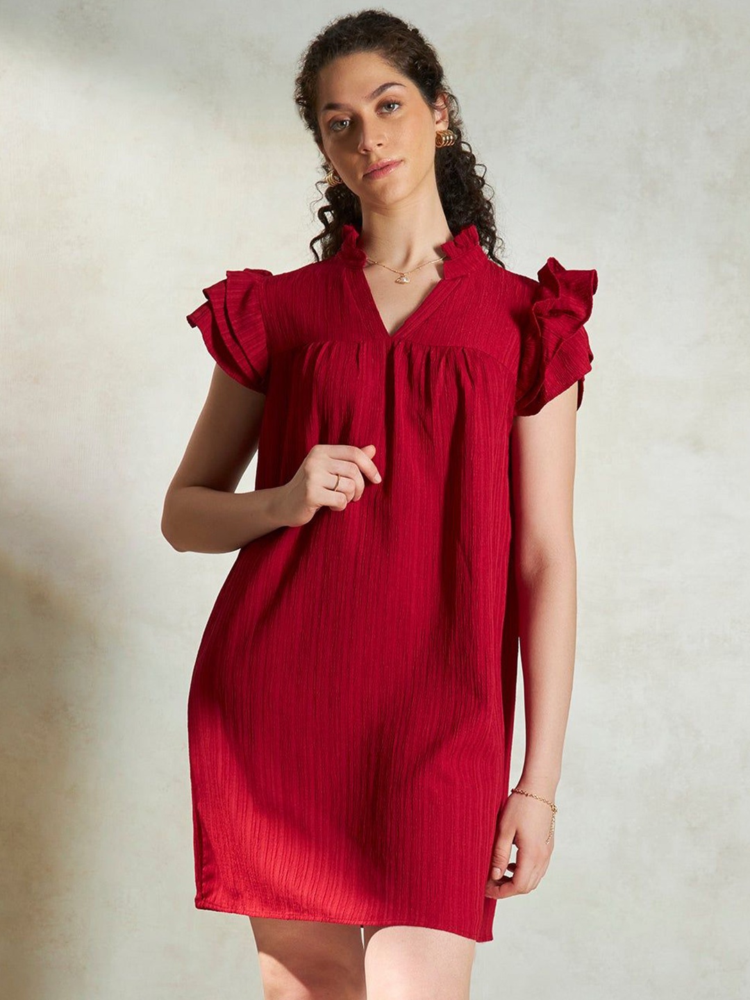 

Virgio Women V-neck A-line Mini Dress, Red