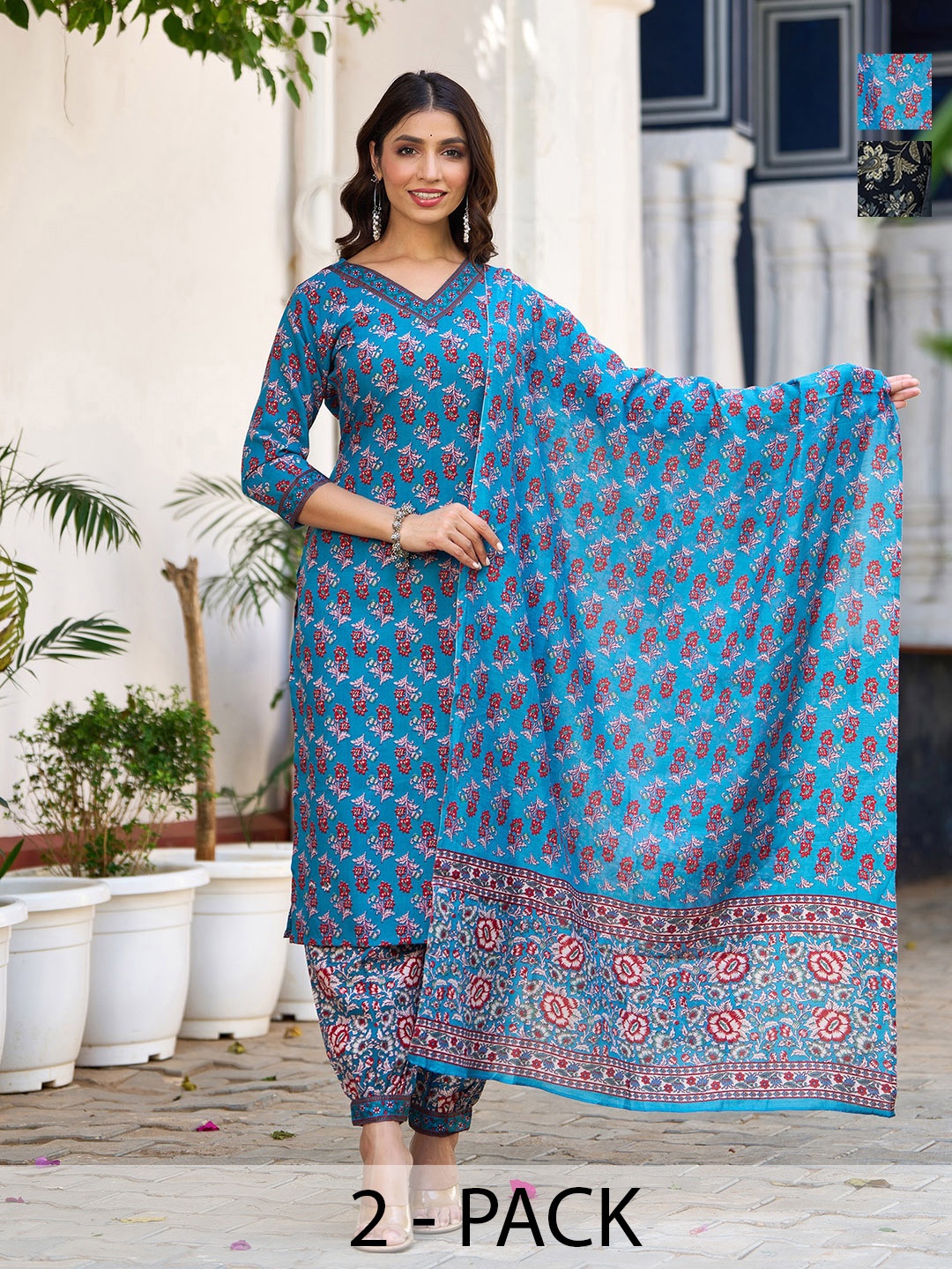 

KALINI Women Ethnic Motifs Printed Regular Kurta with Trousers & With Dupatta, Blue