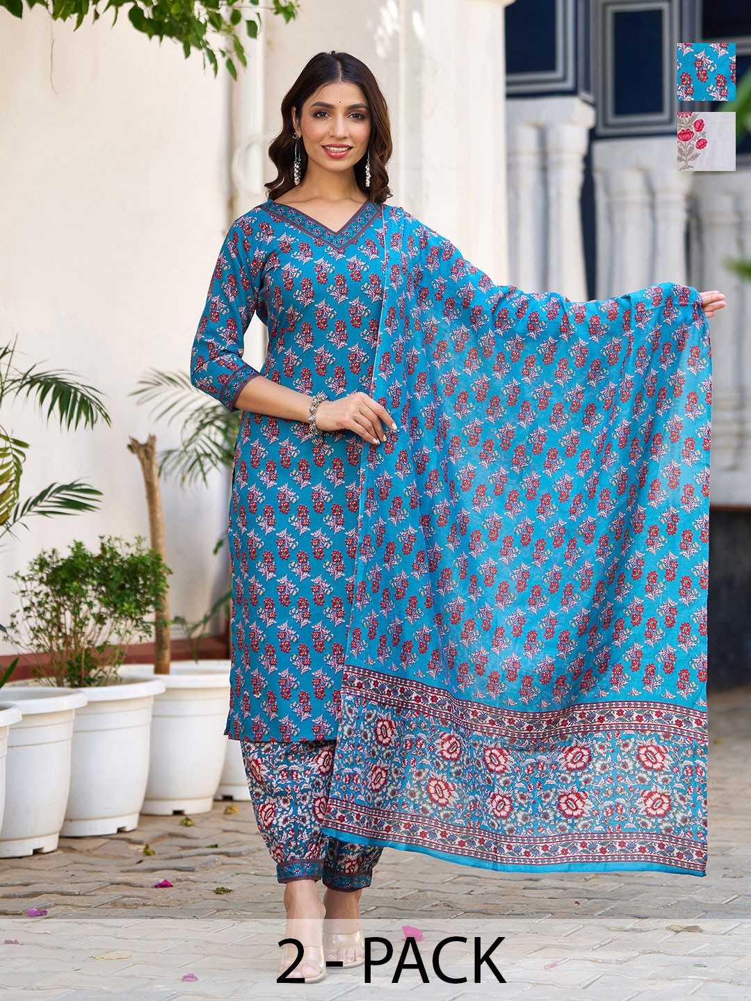 

KALINI Women Ethnic Motifs Printed Regular Kurta with Trousers & With Dupatta, Pink