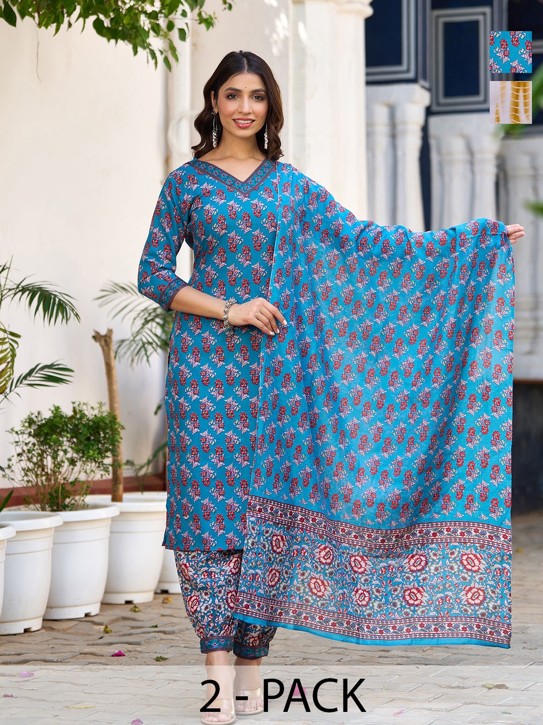 

KALINI Women Ethnic Motifs Printed Regular Kurta with Trousers & With Dupatta, Blue