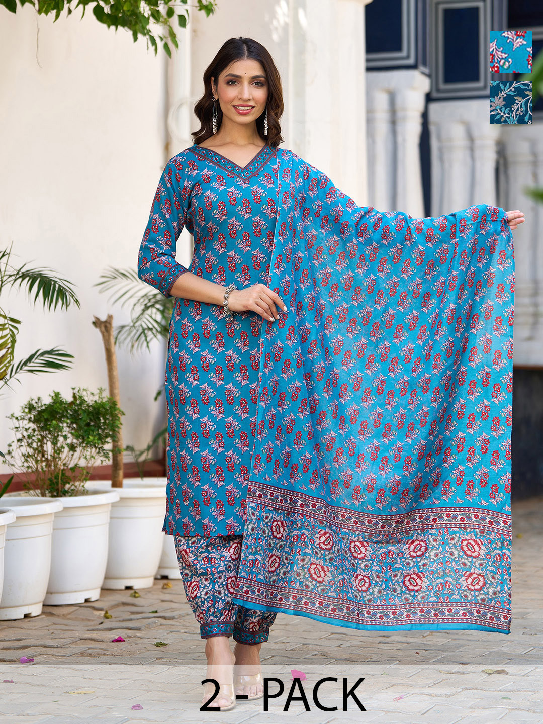 

KALINI Women Ethnic Motifs Printed Regular Kurta with Trousers & With Dupatta, Blue
