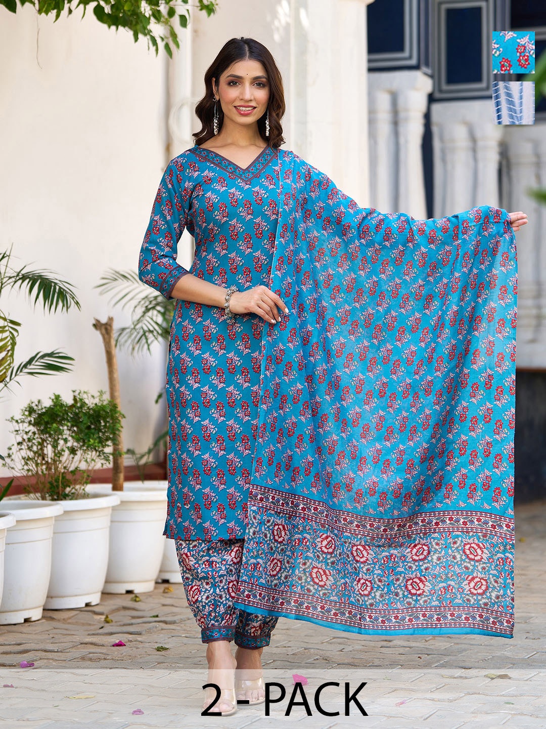 

KALINI Women Ethnic Motifs Printed Regular Kurta with Trousers & With Dupatta, White