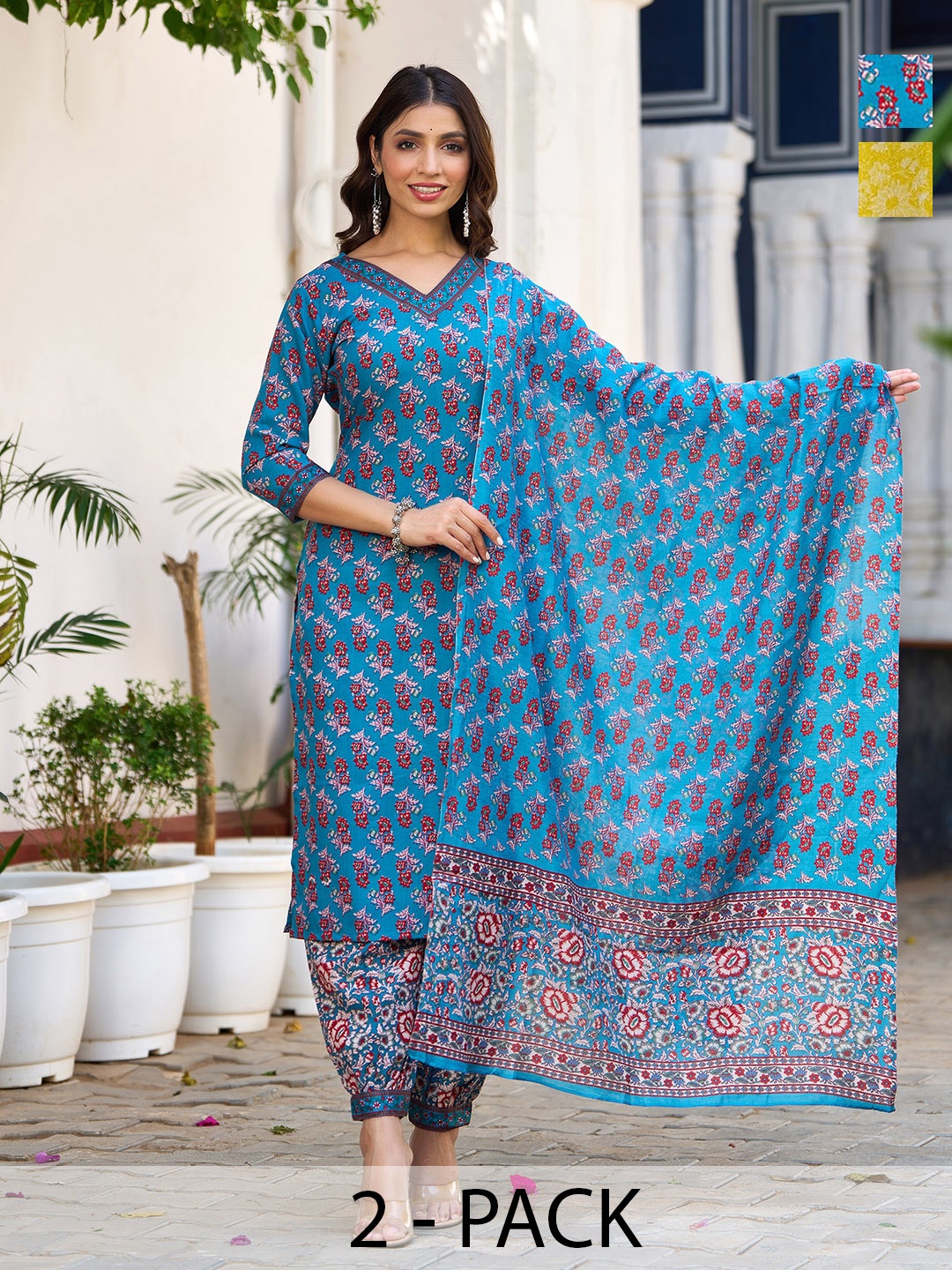 

KALINI Women Ethnic Motifs Printed Regular Kurta with Trousers & With Dupatta, Blue