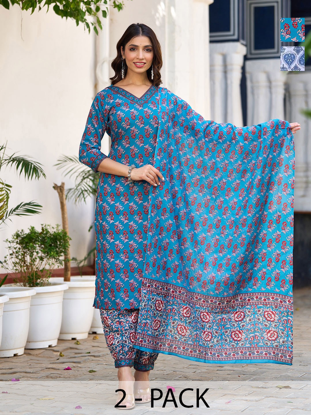 

KALINI Women Ethnic Motifs Printed Regular Kurta with Trousers & With Dupatta, Blue