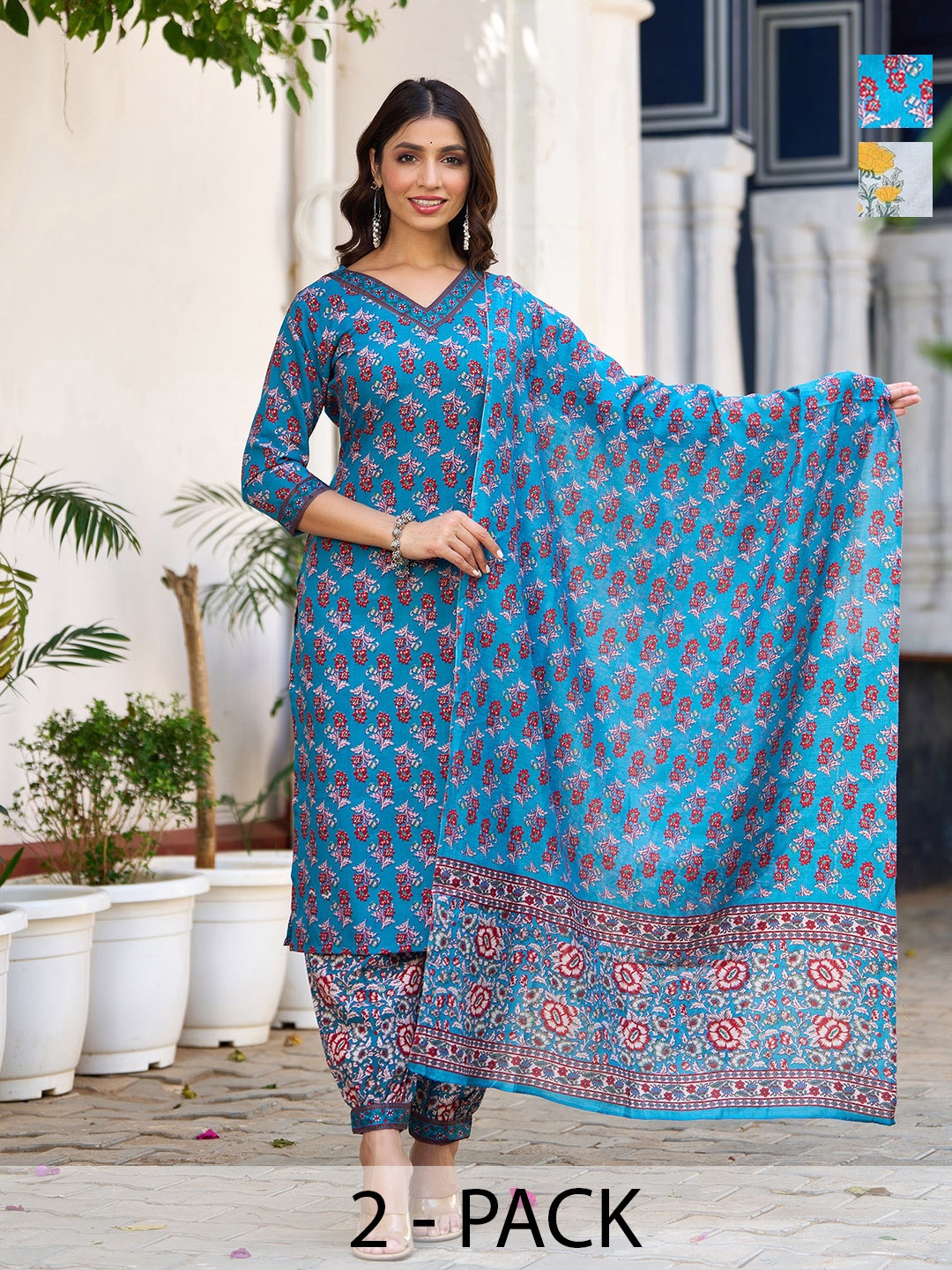 

KALINI Women Ethnic Motifs Printed Regular Kurta with Trousers & With Dupatta, White