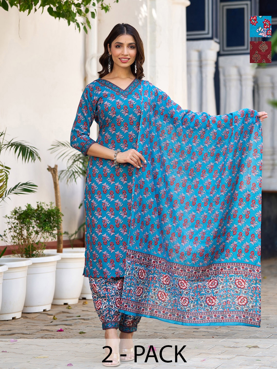 

KALINI Women Ethnic Motifs Printed Regular Kurta with Trousers & With Dupatta, Blue