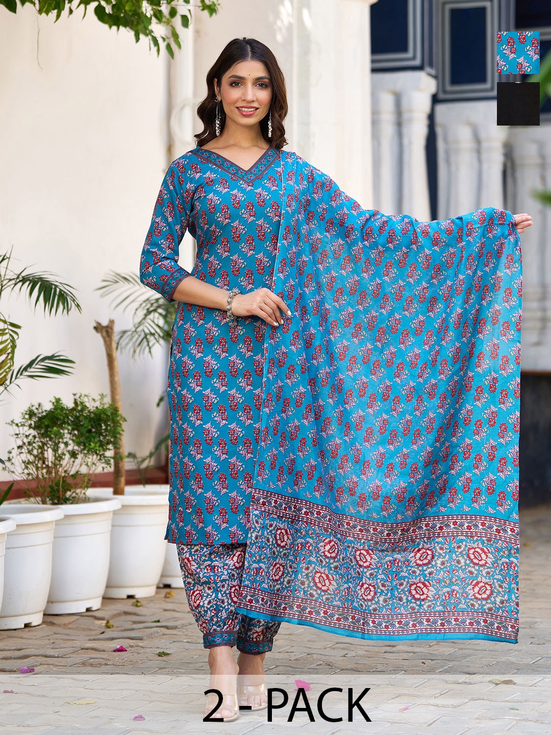 

KALINI Women Ethnic Motifs Printed Regular Kurta with Trousers & With Dupatta, Blue