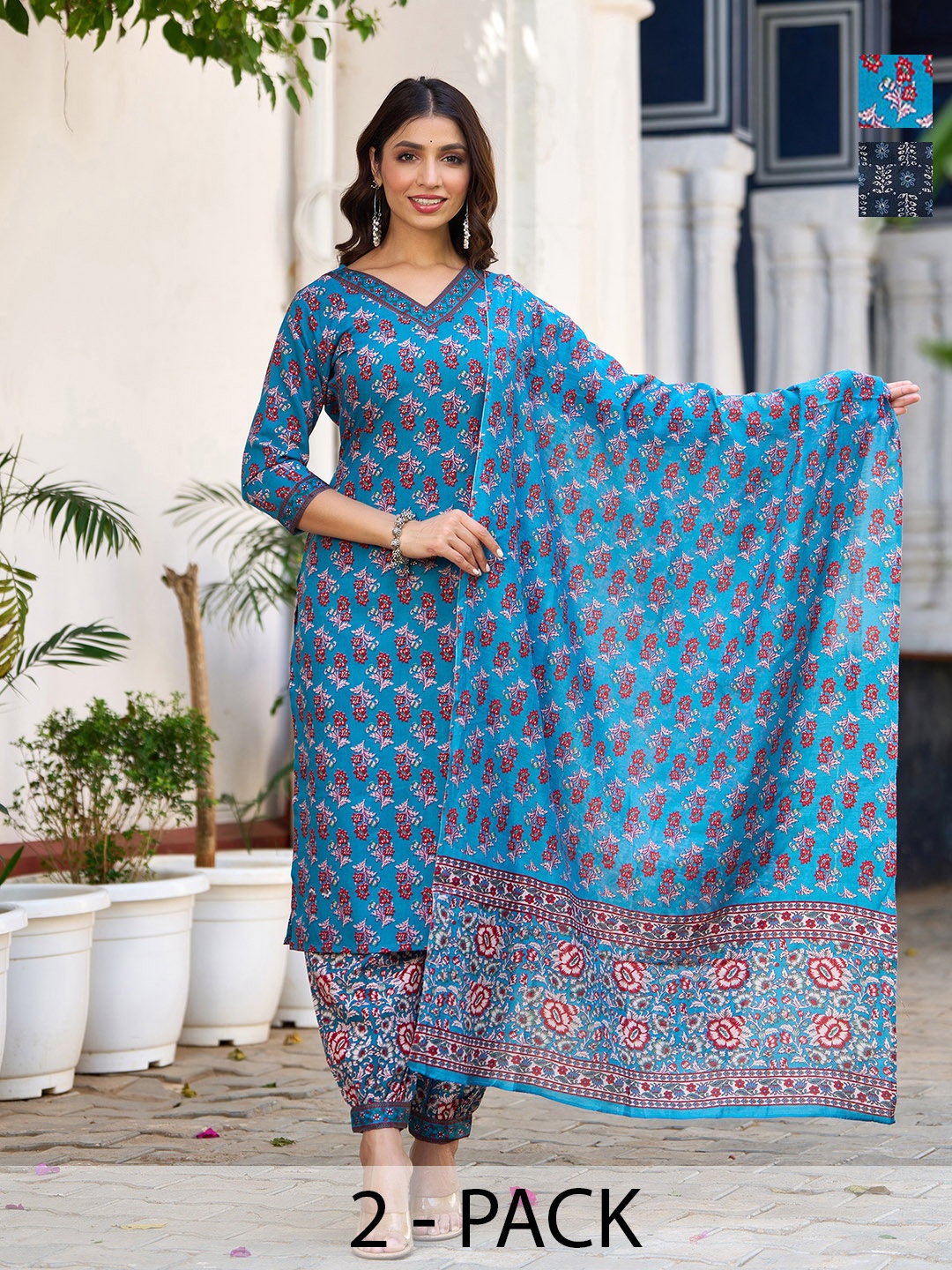 KALINI Women Ethnic Motifs Printed Regular Kurta with Trousers & With Dupatta, Blue