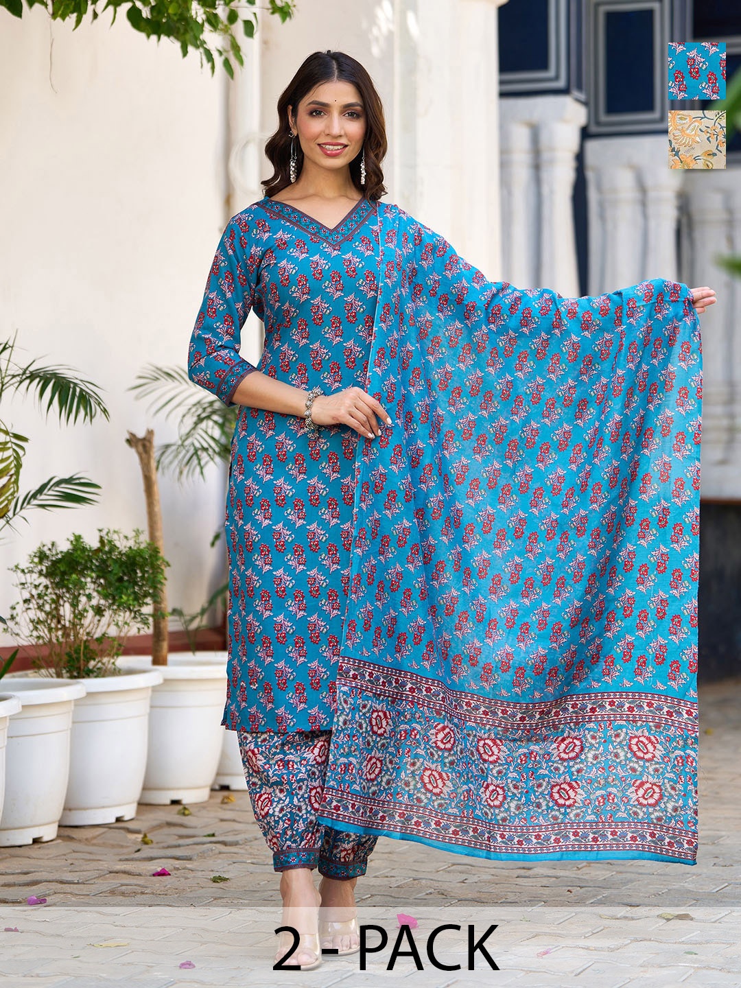 

KALINI Women Ethnic Motifs Printed Regular Kurta with Trousers & With Dupatta, Blue
