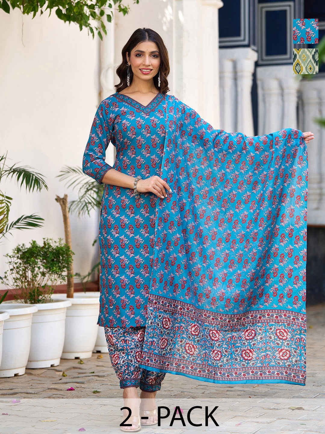 

KALINI Women Ethnic Motifs Printed Regular Kurta with Trousers & With Dupatta, Blue