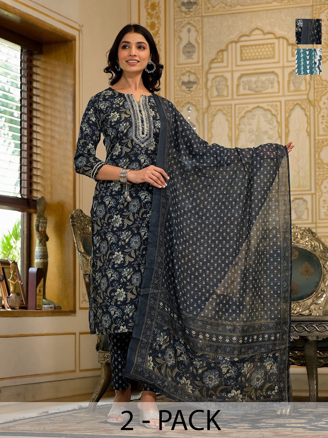 

KALINI Women Ethnic Motifs Printed Regular Kurta with Trousers & With Dupatta, White