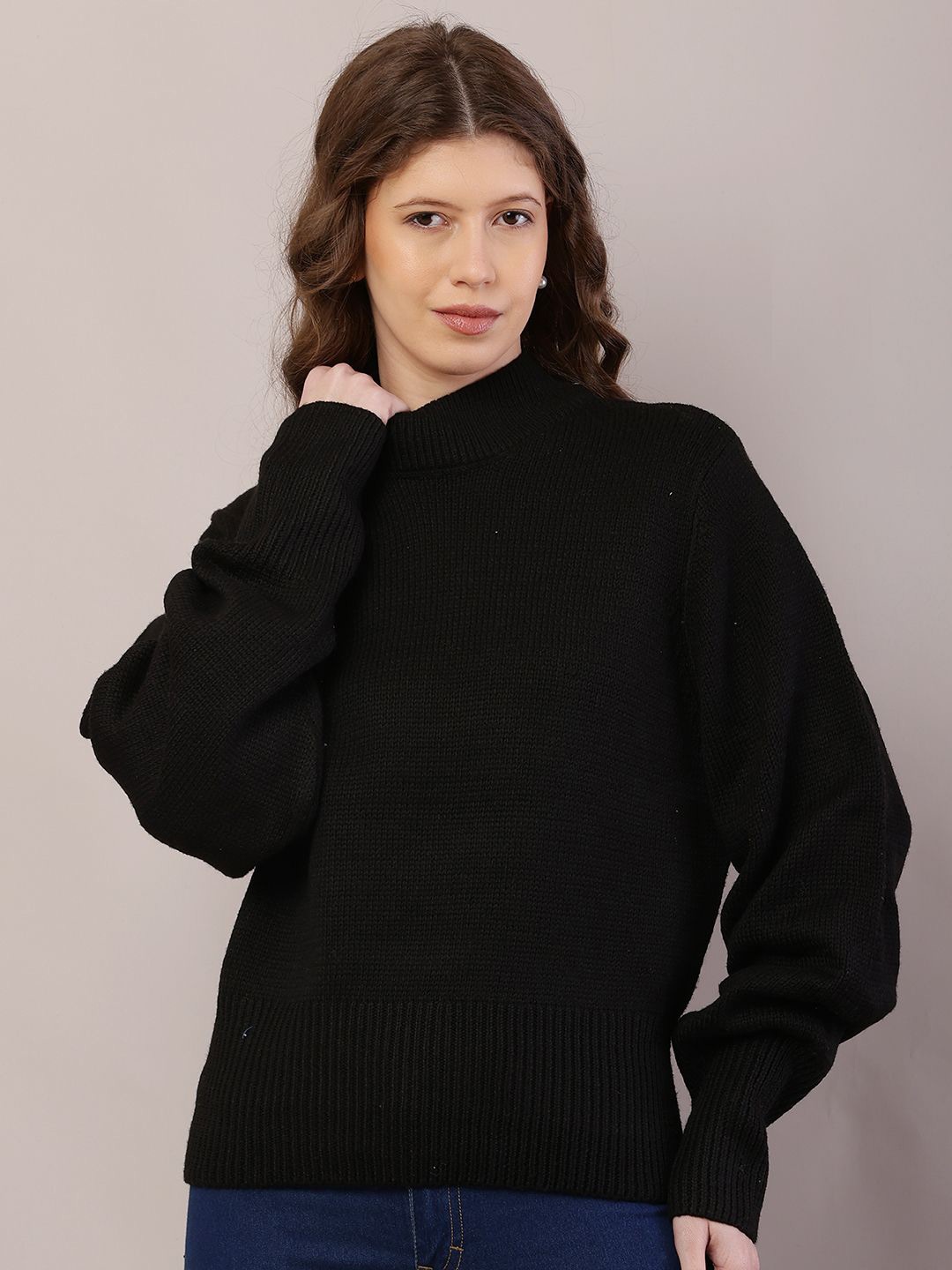 

NoBarr Women High Neck Long Sleeves Pullover, Black