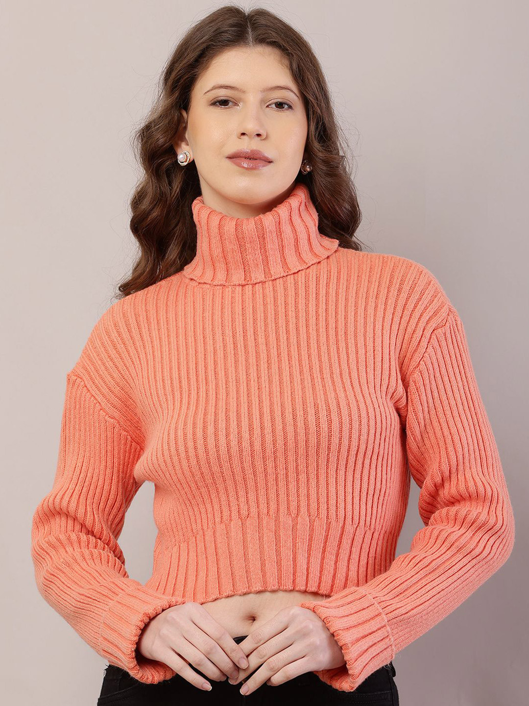 

NoBarr Women Striped Crop Pullover, Orange