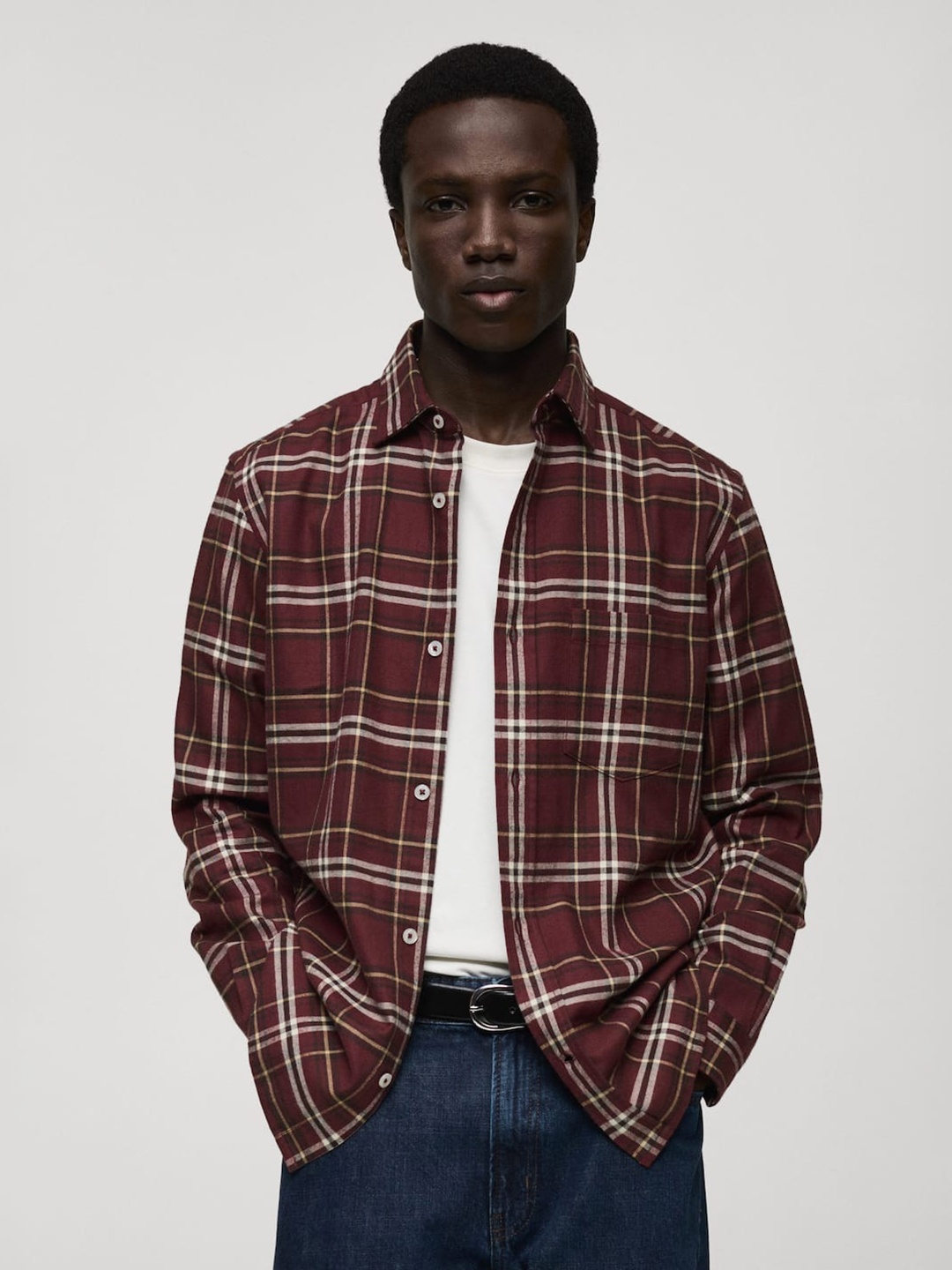 

MANGO MAN Tartan Checks Chest Pocket Detail Shirt, Maroon