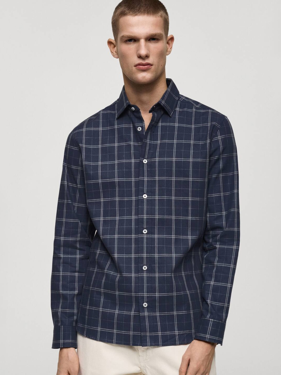 

MANGO MAN Tartan Checks Smart Casual Shirt, Navy blue