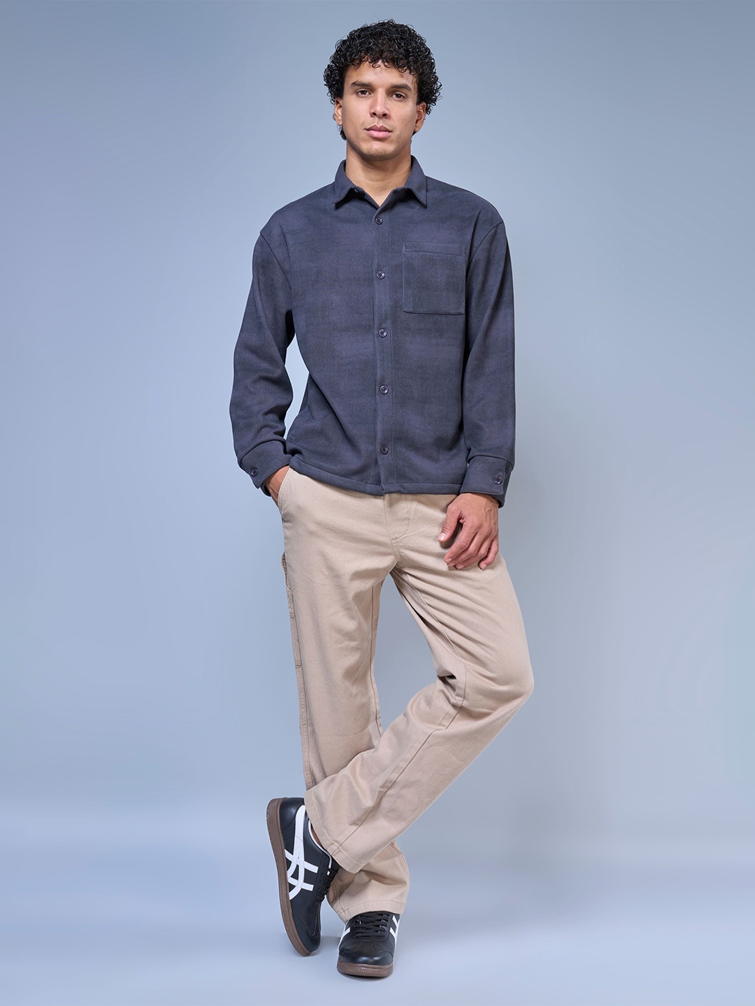 

MAXZONE Men Solid Cotton Classic Relaxed Fit Shirt, Navy blue